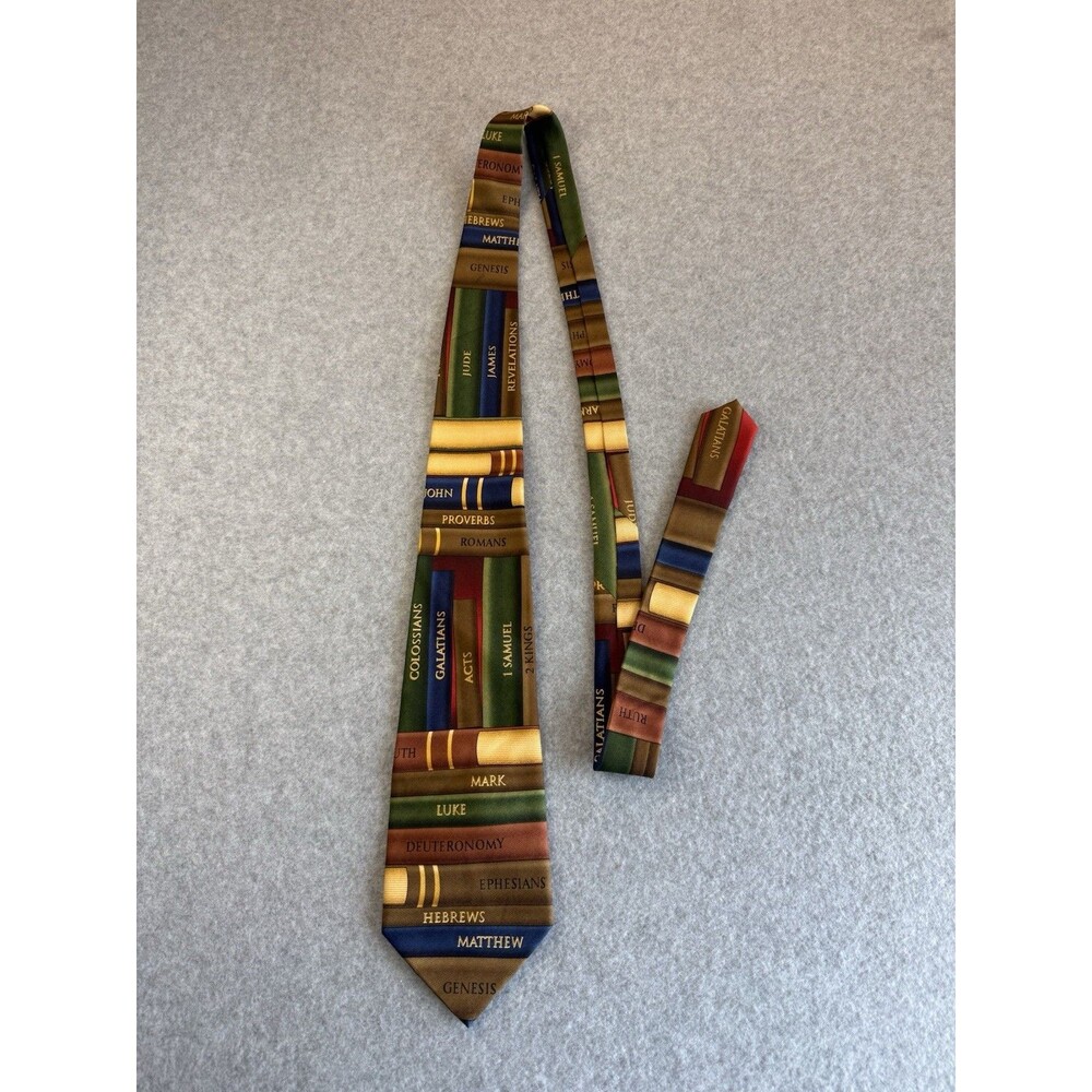 Larson Silk Novelty Religious Bible Books Print Tie 100%Silk